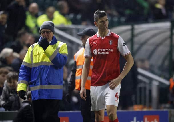 Rotherham United's Daniel Ayala is sent off at Plymouth Argyle, a week after his dismissal against Swansea City. Picture: Jim Brailsford
