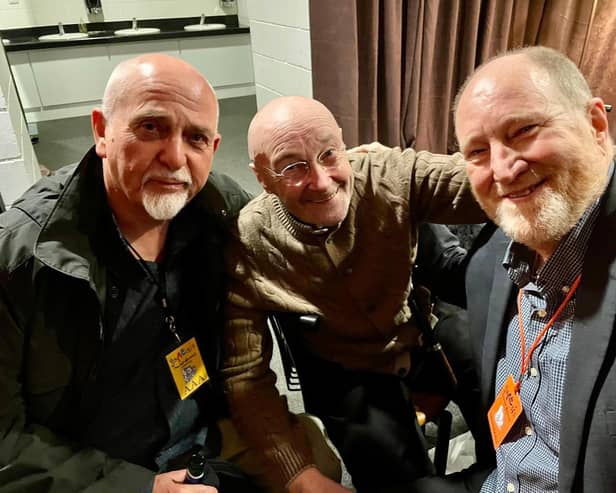 Richard Macphail (right) with Peter Gabriel (left) and Phil Collins