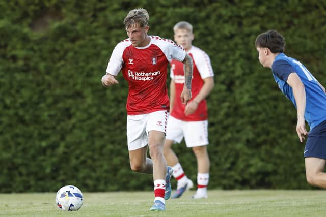 Brandon Williams in action for Rotherham United against Parkgate in a pre-season friendly