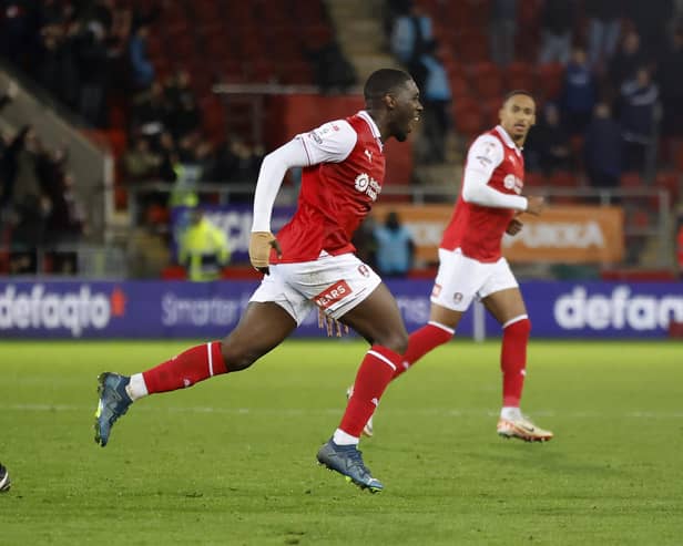 Christ Tiehi celebrates his late Rotherham United leveller against Ipswich Town. Picture: Jim Brailsford