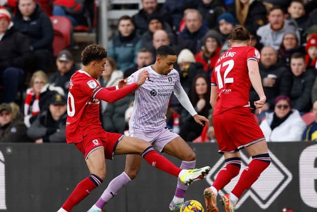Match action from the Middlesbrough v Rotherham United match, with Cohen Bramall in possession for the Millers. Picture: Jim Brailsford