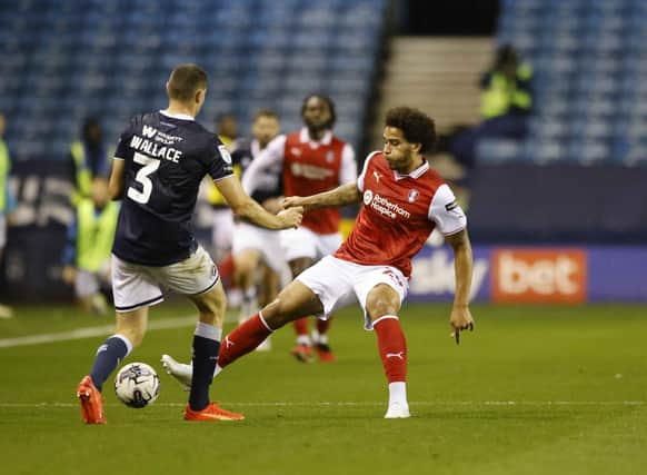 Sam Nombe in action for Rotherham United at Millwall last night. Picture: Jim Brailsford