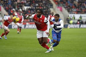 Fred Onyedinma on the attack for Rotherham United against QPR in the Championship encounter at AESSEAL New York Stadium. Picture: Jim Brailsford