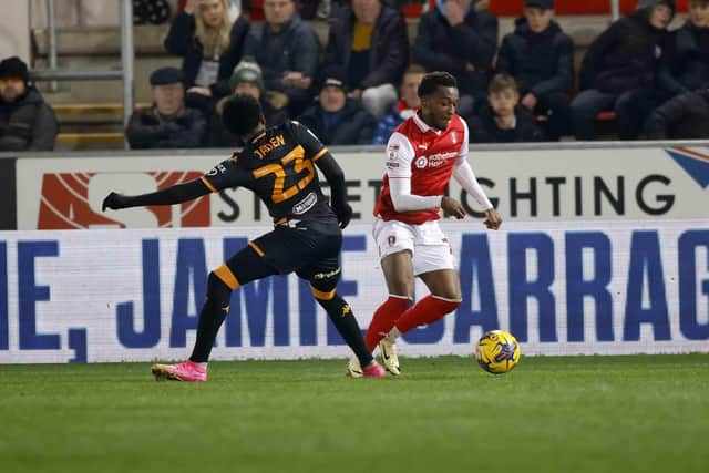 Seb Revan in possession for Rotherham United against Hull City at AESSEAL New York Stadium. Picture: Jim Brailsford