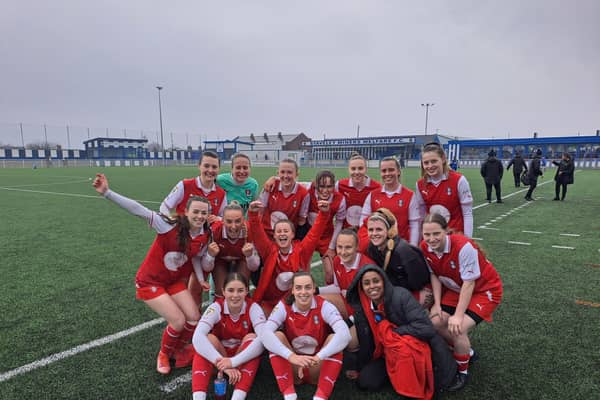 Rotherham United Women celebrate reaching the East Midlands Regional League Plate final