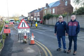 Rotherham Rugby Club's John Whaling and Tony Jenkinson on roadworks-blighted Clifton Lane.