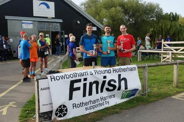 TOP THREE; Round Rotherham first male Rory Harris (centre) with runner-up Kevin Hoult (left) and Lawrence Eccles.