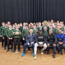 Johnny Nelson, Junior Witter, Kell Brook and Carl Luckock with pupils at Wickersley School.