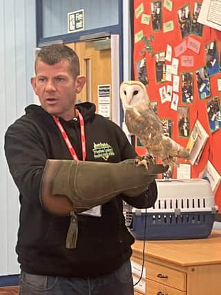 Charlie from Hooton Lodge Farm with Olive the owl