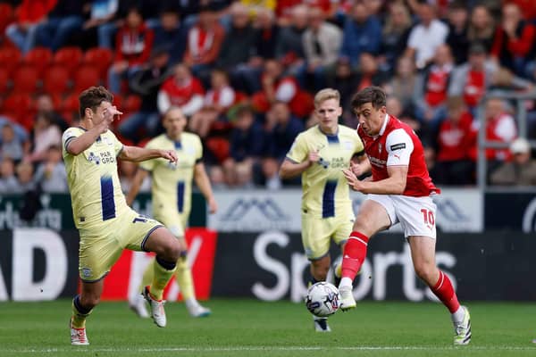 Scorer Jordan Hugill in action for Rotherham United in the Championship clash with Preston North End at AESSEAL New York Stadium. Picture: Jim Brailsford