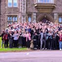 Staff and Students of TRC celebrating outside Main College Building with principal Joel Wirth pictured centre, bottom row - pic by Brittany Cully Photography