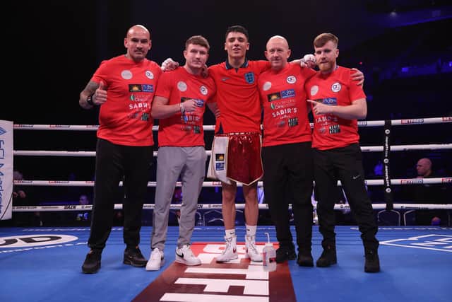 Leeds, UK: Junaid Bostan and Athanasios Glynos, Super Welterweight Contest.
10 December 2022
Picture By Mark Robinson Matchroom Boxing
Junaid Bostan celebrates his win.