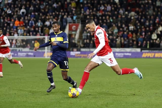 Cohen Bramall is about to score the only goal in Rotherham United's win over Middlesbrough. Picture: Jim Brailsford