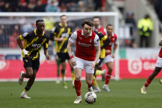 Rotherham United's Ollie Rathbone launches an attack against Watford. Picture by JIM BRAILSFORD