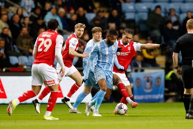 Cameron Humphreys in first-half action for Rotherham United at Coventry City. Picture: Jim Brailsford