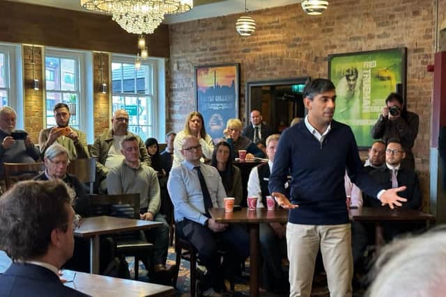 PM Rishi Sunak addresses guests at the Queen's, Maltby (photo: Facebook/Alexander Stafford MP)