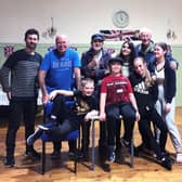 IN REHEARSAL: Back row, left to right: Alex Colley (narrator); Jeff Riley (Rabbit); Martin Riley, writer; Hayley Mitchell (narrator); and Tim Rutherford (Grandad). Front row, left to right: Joe Easton (Jake), Quinn Plews (Jake); Maisie Boyd (Megan); Kira Powell (Megan).
