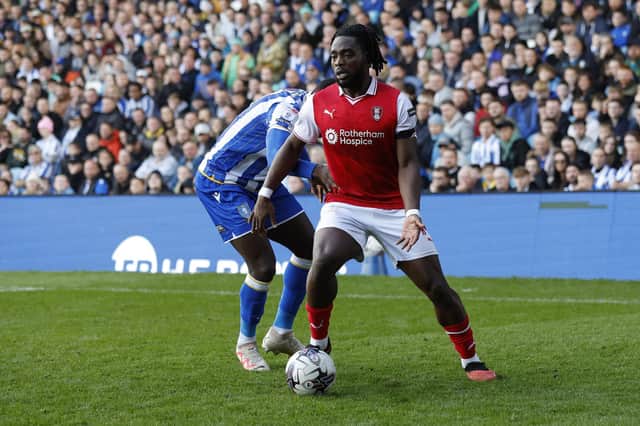 Fred Onyedinma on the ball for Rotherham United against Sheffield Wednesday. Picture: Jim Brailsford