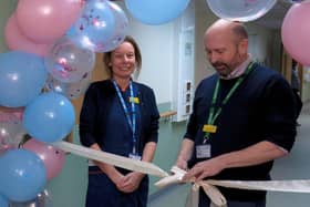 Alison Cowie (head of nursing) and Dr Richard Jenkins (CEO) open the recently refreshed neonatal unit at Rotherham Hospital
