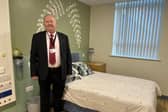 Bill Wright in the parent bedroom on the neonatal unit at Rotherham, which W. Wright Electrical and Mechanical has sponsored.