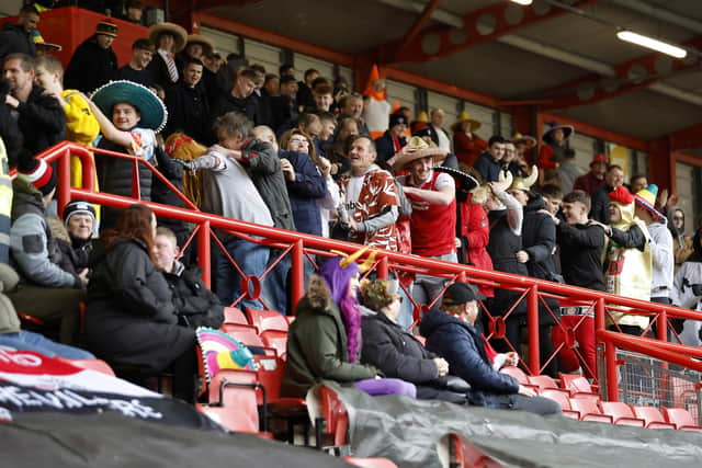 The Rotherham United conga gathers momentum at Bristol City. Picture: Jim Brailsford