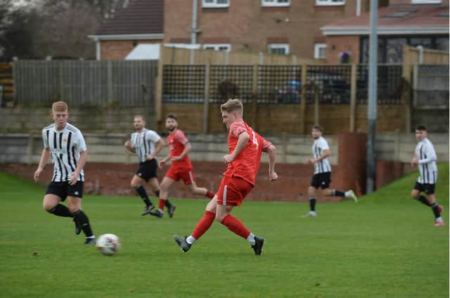 PASS MASTER:  Joe Lumley sets up a Pargate attack against Athersley Rec. Pictures by KERRIE BEDDOWS