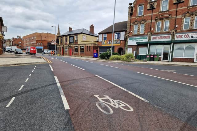 ROUTE: A cycle lane on Westgate, Rotherham