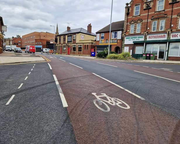 ROUTE: A cycle lane on Westgate, Rotherham