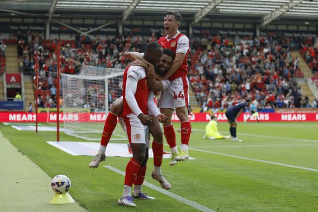 Martin Sherif celebrates his goal for Rotherham United against Wigan Athletic. Picture: Jim Brailsford