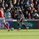 Jordan Hugill in possession for Rotherham United at Oakwell. Picture: Jim Brailsford