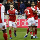 Sam Nombe celebrates his first goal for Rotherham United, against Ipswich Town in the Championship. Picture: Jim Brailsford