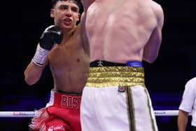 DOMINANT: Junaid Bostan socks it to Corey McCulloch. Picture: Mark Robinson Matchroom Boxing.jpg