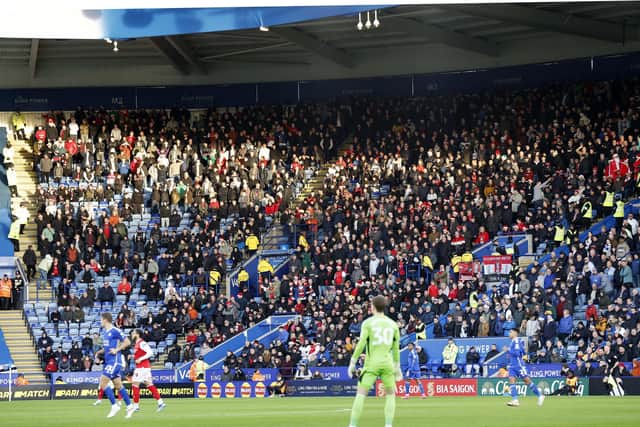 Rotherham United away fans at Leicester City earlier this season. Many more would have travelled to Leeds United. Picture: Jim Brailsford