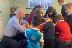 Focused: Mr Healey on a visit to Rawmarsh Thorogate School, where a breakfast club already operates