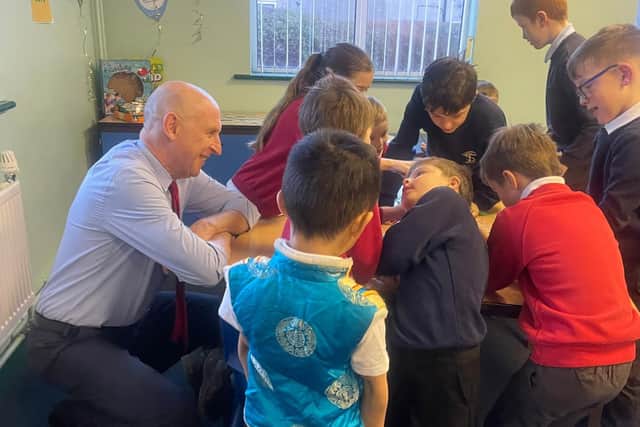 Focused: Mr Healey on a visit to Rawmarsh Thorogate School, where a breakfast club already operates