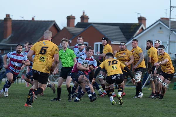Rotherham Titans' man of the match Harry Dunne drives in against Sheffield Tigers.