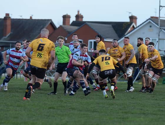 Rotherham Titans' man of the match Harry Dunne drives in against Sheffield Tigers.