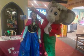 Lucy Hurd, community fundraiser from Roundabout dressed up and fundraising at Gulliver’s Valley with mascot Gully Mouse