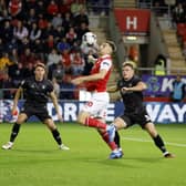 Jordan Hugill controls the ball for Rotherham United against Bristol City in the Championship match at AESSEAL New York Stadium. Picture: Jim Brailsford