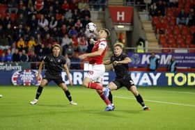 Jordan Hugill controls the ball for Rotherham United against Bristol City in the Championship match at AESSEAL New York Stadium. Picture: Jim Brailsford
