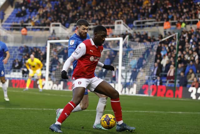 Christ Tiehi in first-half action for Rotherham United in the Championship clash at Birmingham City. Picture: Jim Brailsford