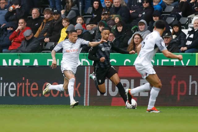 Cohen Bramall on the ball for Rotherham United at Swansea City. Picture: Jim Brailsford