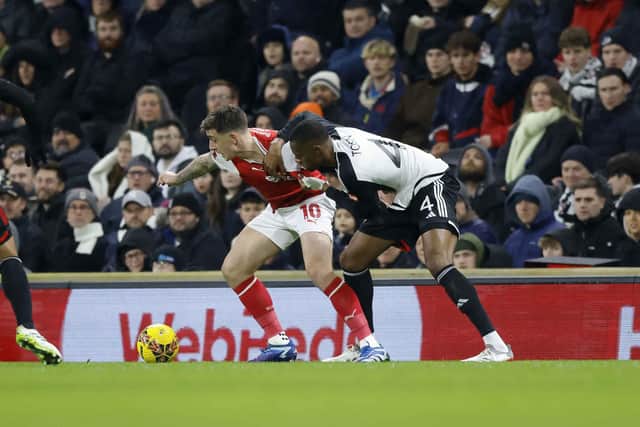 Jordan Hugill in first-half action for Rotherham United at Fulham in the FA Cup third round. Picture: Jim Brailsford