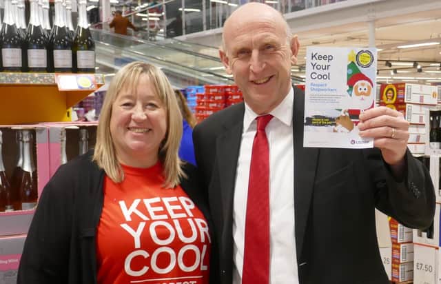 WELCOME CHANGE: John Healey MP with Usdaw representative and Wath-upon-Dearne Tesco worker Janine Bowler
