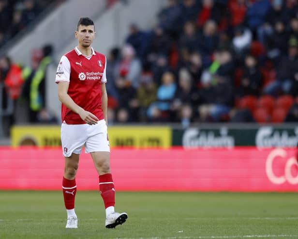Rotherham United's Daniel Ayala troops off the pitch after his 17th-minute dismissal against Swansea City at AESSEAL New York Stadium. Picture: Jim Brailsford