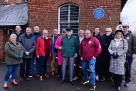Tribute: The blue plaque tribute to former Huddersfield Town and Arsenal manager Herbert Chapman was unveiled at Kiveton Community Hub, near to where he was brought up. At the ceremony were representatives of the Sheffield: Home of Football charity, Kiveton Park and Wales Local Historical Society, VIPs, civic dignitaries and family members