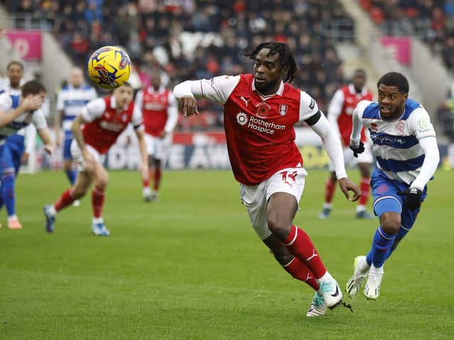 Fred Onyedinma tries to make ground for Rotherham United against QPR in the Championship clash at AESSEAL New York Stadium. Picture: Jim Brailsford
