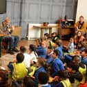 Michael Rosen story telling at Grimm & Co - photo by Kerrie Beddows
