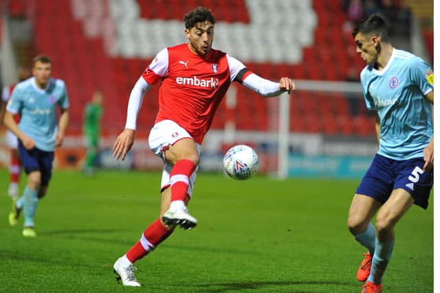 Action from the Sky Bet League One match, Rotherham Utd v Accrington Stanley, at the AESSeal New York Stadium. 191580