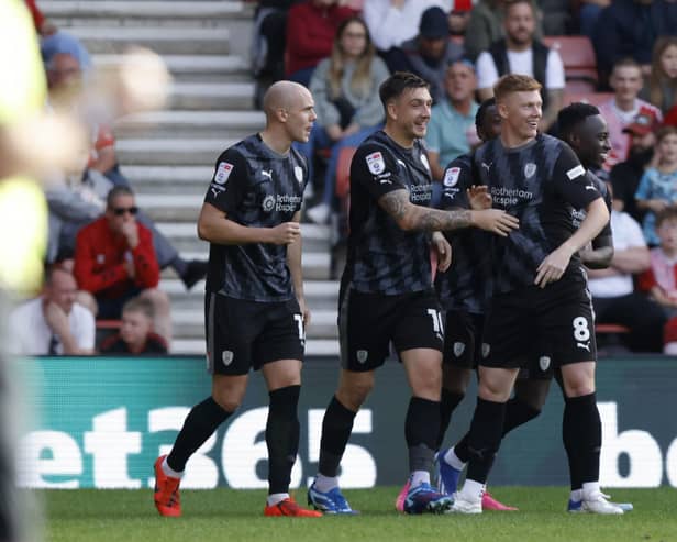 All smiles as Jordan Hugill scores a spectacular equaliser for Rotherham United. Picture: Jim Brailsford